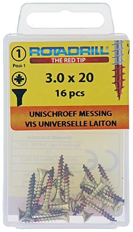 Rotadrill 1039887 - universeelschroef messing vk pzd 3,0x20mm (16) | 6 stuks