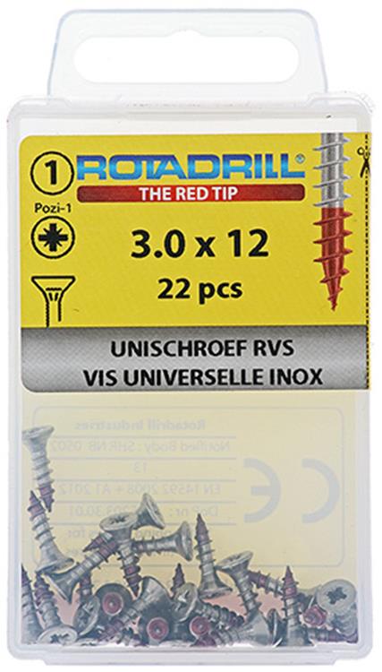 Load image into Gallery viewer, Rotadrill 1039847 - universeelschroef vk pzd rvs-a2 3.0x12mm (22) | 6 stuks

