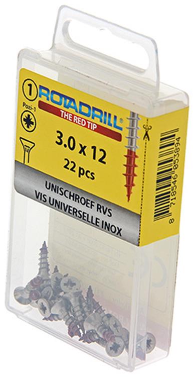 Load image into Gallery viewer, Rotadrill 1039847 - universeelschroef vk pzd rvs-a2 3.0x12mm (22) | 6 stuks
