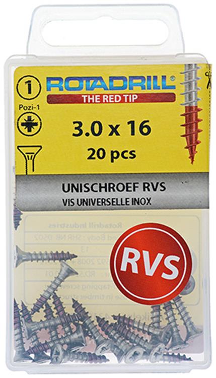 Load image into Gallery viewer, Rotadrill 1039848 - universeelschroef vk pzd rvs-a2 3.0x16mm (20) | 6 stuks
