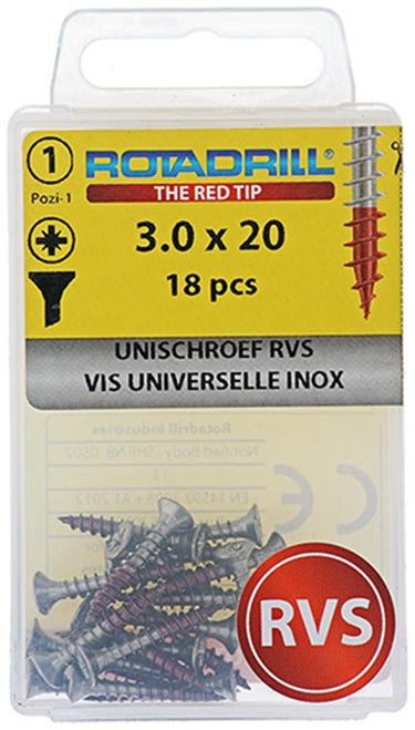 Rotadrill 1039849 - universeelschroef vk pzd rvs-a2 3.0x20mm (18) | 6 stuks