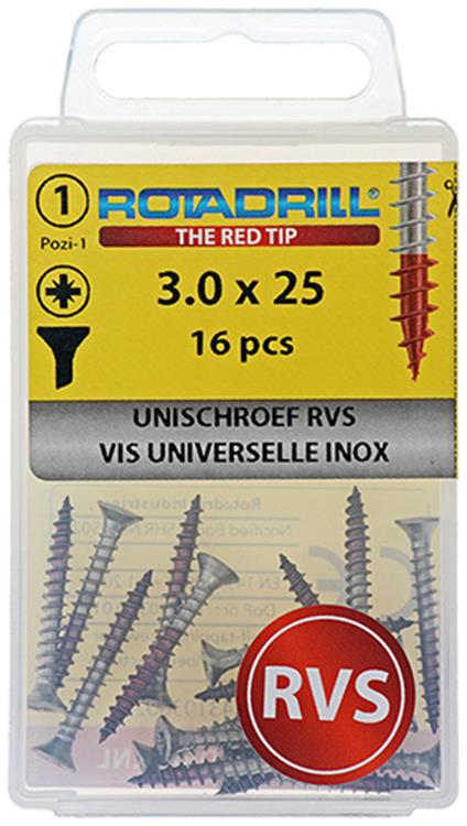 Load image into Gallery viewer, Rotadrill 1039850 - universeelschroef vk pzd rvs-a2 3.0x25mm (16) | 6 stuks
