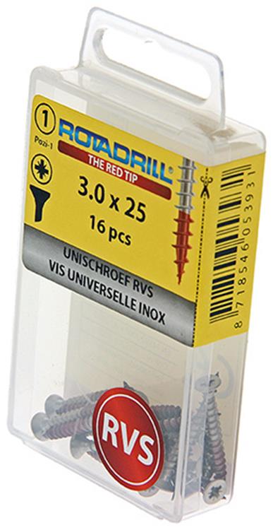 Rotadrill 1039850 - universeelschroef vk pzd rvs-a2 3.0x25mm (16) | 6 stuks
