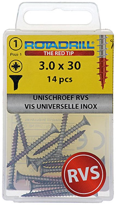 Rotadrill 1039851 - universeelschroef vk pzd rvs-a2 3.0x30mm (14) | 6 stuks