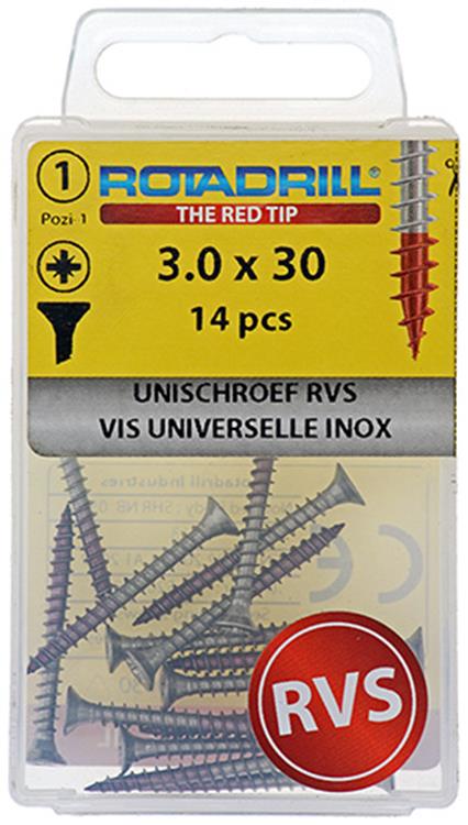 Load image into Gallery viewer, Rotadrill 1039851 - universeelschroef vk pzd rvs-a2 3.0x30mm (14) | 6 stuks
