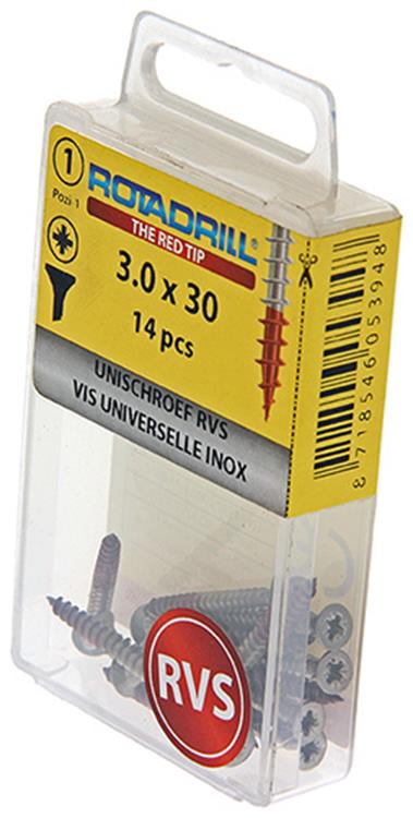 Load image into Gallery viewer, Rotadrill 1039851 - universeelschroef vk pzd rvs-a2 3.0x30mm (14) | 6 stuks
