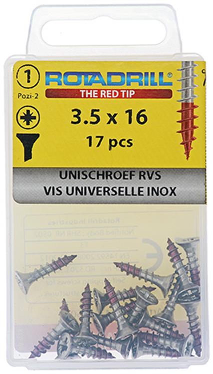 Load image into Gallery viewer, Rotadrill 1039852 - universeelschroef vk pzd rvs-a2 3.5x16mm (17) | 6 stuks
