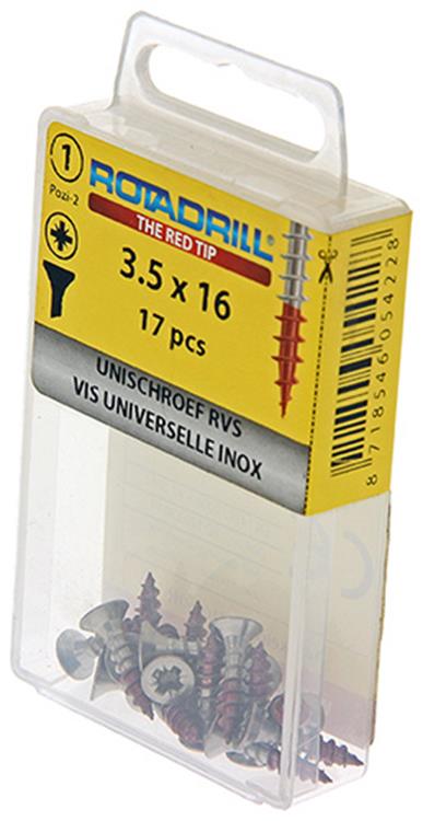 Load image into Gallery viewer, Rotadrill 1039852 - universeelschroef vk pzd rvs-a2 3.5x16mm (17) | 6 stuks
