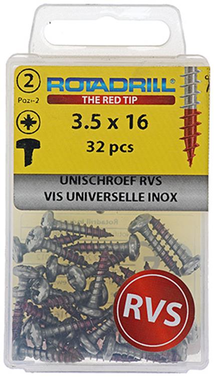 Load image into Gallery viewer, Rotadrill 1039875 - universeelschroef ck pzd rvs-a2 3.5x16mm (32) | 6 stuks
