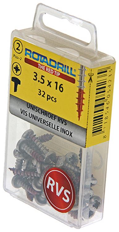 Load image into Gallery viewer, Rotadrill 1039875 - universeelschroef ck pzd rvs-a2 3.5x16mm (32) | 6 stuks
