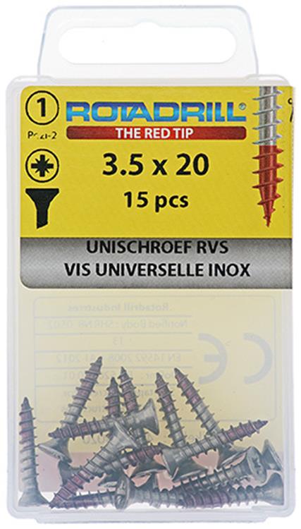 Load image into Gallery viewer, Rotadrill 1039853 - universeelschroef vk pzd rvs-a2 3.5x20mm (15) | 6 stuks
