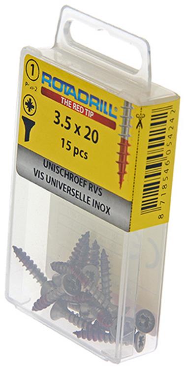 Rotadrill 1039853 - universeelschroef vk pzd rvs-a2 3.5x20mm (15) | 6 stuks