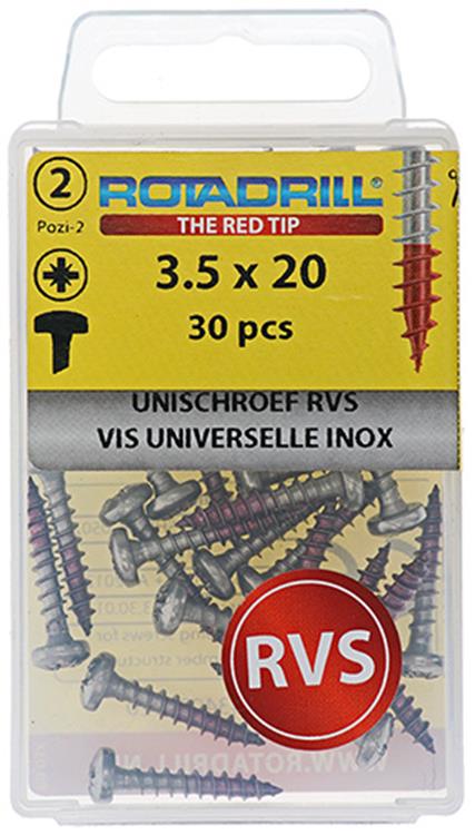 Load image into Gallery viewer, Rotadrill 1039876 - universeelschroef ck pzd rvs-a2 3.5x20mm (30) | 6 stuks
