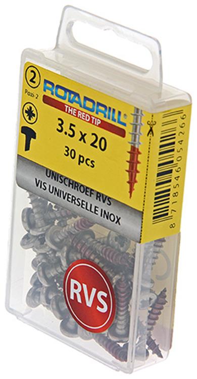 Load image into Gallery viewer, Rotadrill 1039876 - universeelschroef ck pzd rvs-a2 3.5x20mm (30) | 6 stuks
