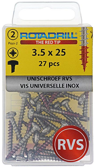 Rotadrill 1039877 - universeelschroef ck pzd rvs-a2 3.5x25mm (27) | 6 stuks