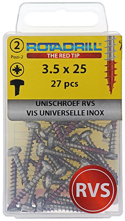 Rotadrill 1039877 - universeelschroef ck pzd rvs-a2 3.5x25mm (27) | 6 stuks