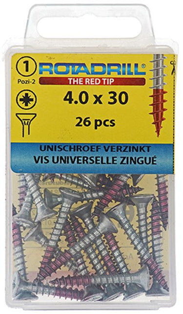 Rotadrill 1039777 - universeelschroef vk pzd vz 4.0x30mm (26) | 6 stuks