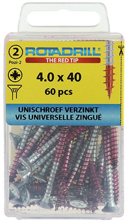 Rotadrill 1039801 - universeelschroef vk pzd vz 4.0x40mm (60) | 6 stuks
