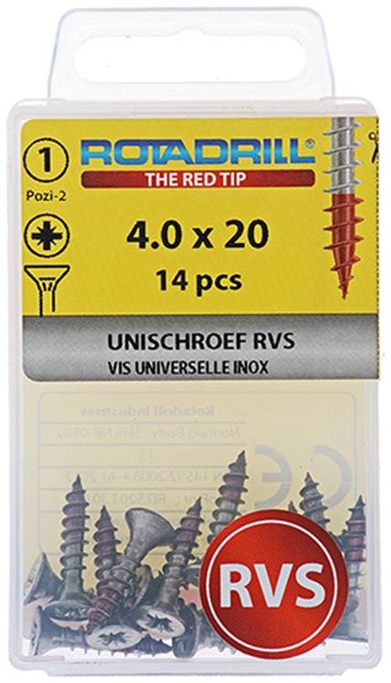 Rotadrill 1039857 - universeelschroef vk pzd rvs-a2 4.0x20mm (14) | 6 stuks