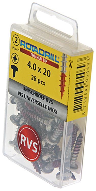 Load image into Gallery viewer, Rotadrill 1039878 - universeelschroef ck pzd rvs 4.0x20mm (28) | 6 stuks
