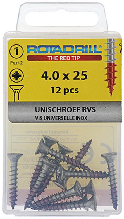 Load image into Gallery viewer, Rotadrill 1039858 - universeelschroef vk pzd rvs-a2 4.0x25mm (12) | 6 stuks
