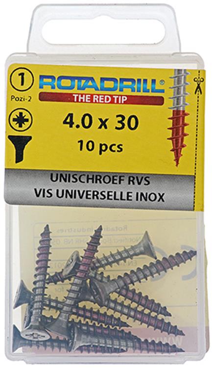Rotadrill 1039859 - universeelschroef vk pzd rvs-a2 4.0x30mm (10) | 6 stuks