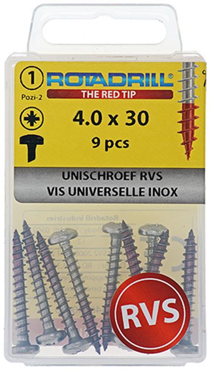 Load image into Gallery viewer, Rotadrill 1039893 - universeelschroef ck pzd rvs 4.0x30mm (9) | 6 stuks

