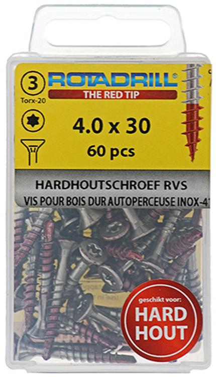 Load image into Gallery viewer, Rotadrill 1039898 - hardhoutschroef zelfb.sppls.rvs t20 4.0x30mm (60) | 6 stuks
