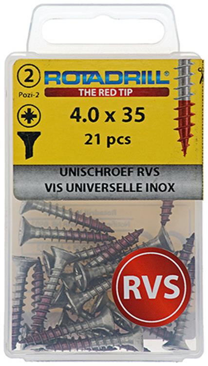 Load image into Gallery viewer, Rotadrill 1039865 - universeelschroef vk pzd rvs-a2 4.0x35mm (21) | 6 stuks
