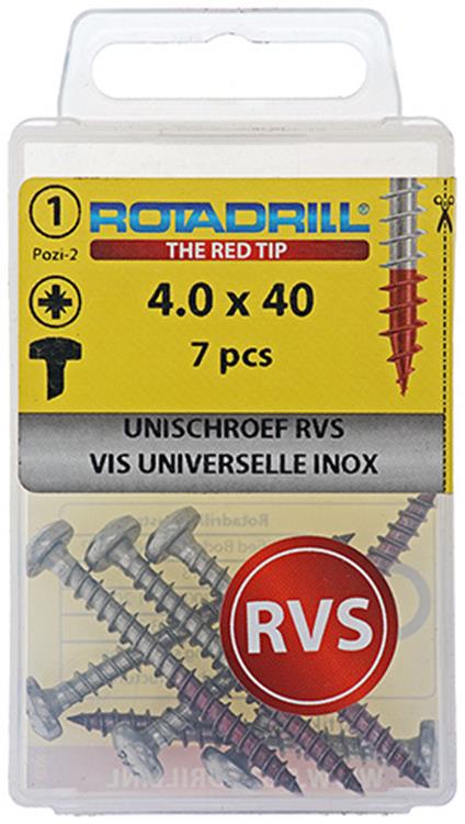 Rotadrill 1039894 - universeelschroef ck pzd rvs 4.0x40mm (7) | 6 stuks