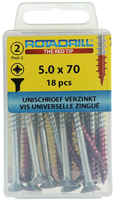 Rotadrill 1039811 - universeelschroef vk pzd vz 5.0x70mm (18) | 6 stuks