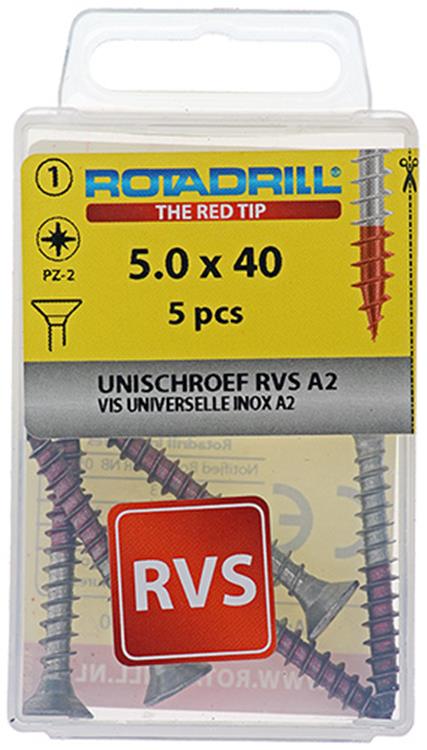 Rotadrill 1039860 - universeelschroef vk pzd rvs-a2 5.0x40mm (5) | 6 stuks