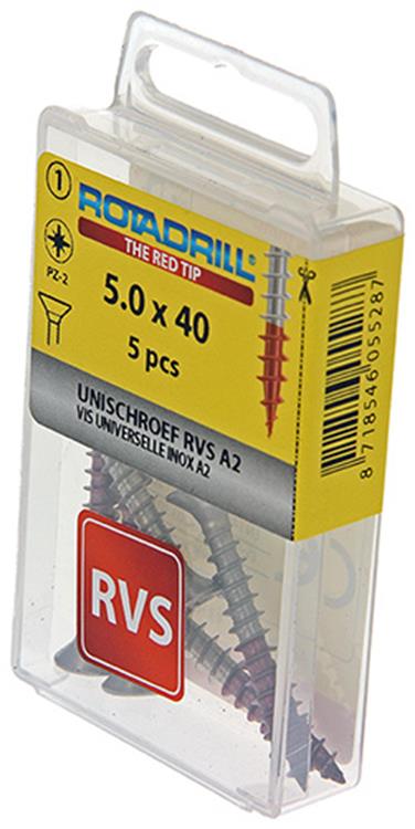 Load image into Gallery viewer, Rotadrill 1039860 - universeelschroef vk pzd rvs-a2 5.0x40mm (5) | 6 stuks
