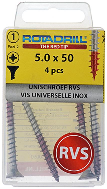 Rotadrill 1039861 - universeelschroef vk pzd rvs-a2 5.0x50mm (4) | 6 stuks