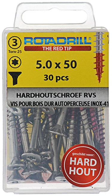 Rotadrill 1039904 - hardhoutschroef zelfb.sppls.rvs t25 5.0x50mm (30) | 6 stuks