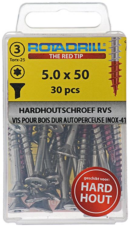 Rotadrill 1039904 - hardhoutschroef zelfb.sppls.rvs t25 5.0x50mm (30) | 6 stuks