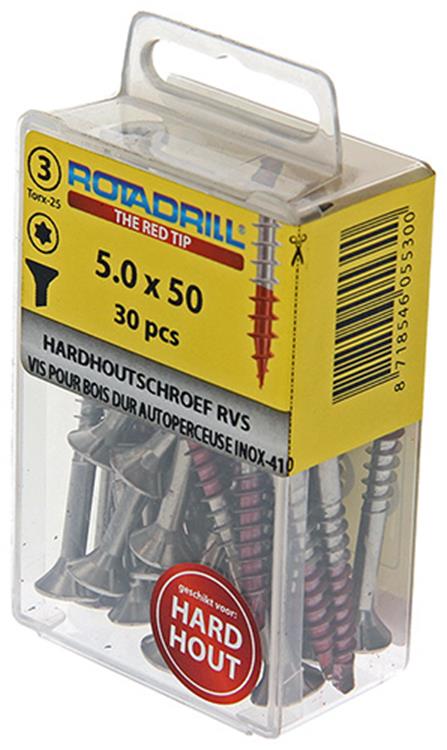 Load image into Gallery viewer, Rotadrill 1039904 - hardhoutschroef zelfb.sppls.rvs t25 5.0x50mm (30) | 6 stuks
