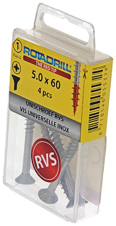 Load image into Gallery viewer, Rotadrill 1039862 - universeelschroef vk pzd rvs-a2 5.0x60mm (4) | 6 stuks
