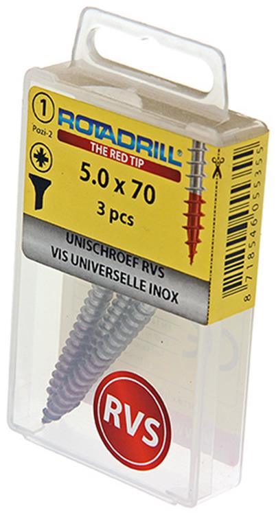 Load image into Gallery viewer, Rotadrill 1039863 - universeelschroef vk pzd rvs-a2 5.0x70mm (3) | 6 stuks
