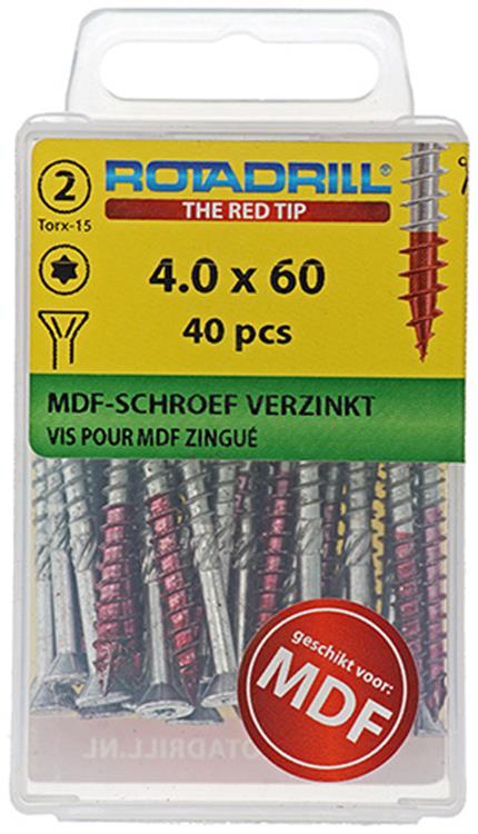 Load image into Gallery viewer, Rotadrill 1039914 - mdf-schroef 75°-vk tx vz 4.0x60mm (40) | 6 stuks

