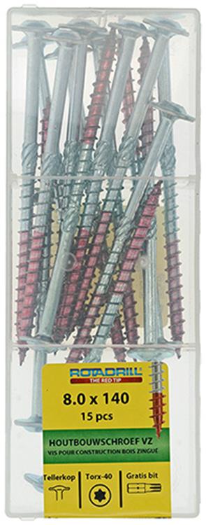 Load image into Gallery viewer, Rotadrill 1040017 - houtbouwschroef tellerkop vz tx 8.0x140mm(15) | 4 stuks
