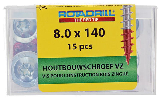 Rotadrill 1040017 - houtbouwschroef tellerkop vz tx 8.0x140mm(15) | 4 stuks
