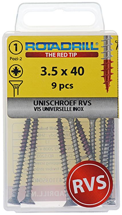 Load image into Gallery viewer, Rotadrill 1039856 - universeelschroef vk pzd rvs-a2 3.5x40mm (9) | 6 stuks
