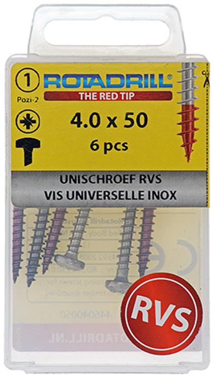Load image into Gallery viewer, Rotadrill 1039895 - universeelschroef ck pzd rvs 4.0x50mm (6) | 6 stuks
