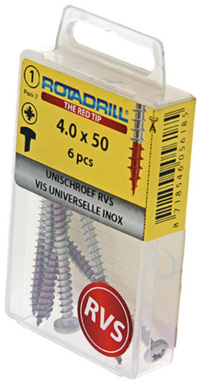 Load image into Gallery viewer, Rotadrill 1039895 - universeelschroef ck pzd rvs 4.0x50mm (6) | 6 stuks
