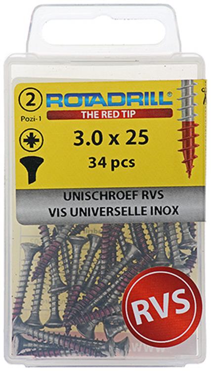 Load image into Gallery viewer, Rotadrill 1039869 - universeelschroef lkpzd rvs-a2 3.0x25mm (34) | 6 stuks

