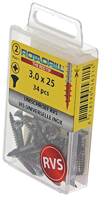 Load image into Gallery viewer, Rotadrill 1039869 - universeelschroef lkpzd rvs-a2 3.0x25mm (34) | 6 stuks
