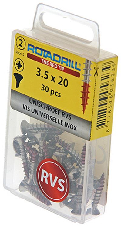 Load image into Gallery viewer, Rotadrill 1039870 - universeelschroef lk pzd rvs-a2 3.5x20mm (30) | 6 stuks

