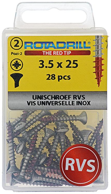Rotadrill 1039871 - universeelschroef lk pzd rvs-a2 3.5x25mm (28) | 6 stuks