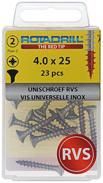 Load image into Gallery viewer, Rotadrill 1039872 - universeelschroef lk pzd rvs-a2 4.0x25mm (23) | 6 stuks
